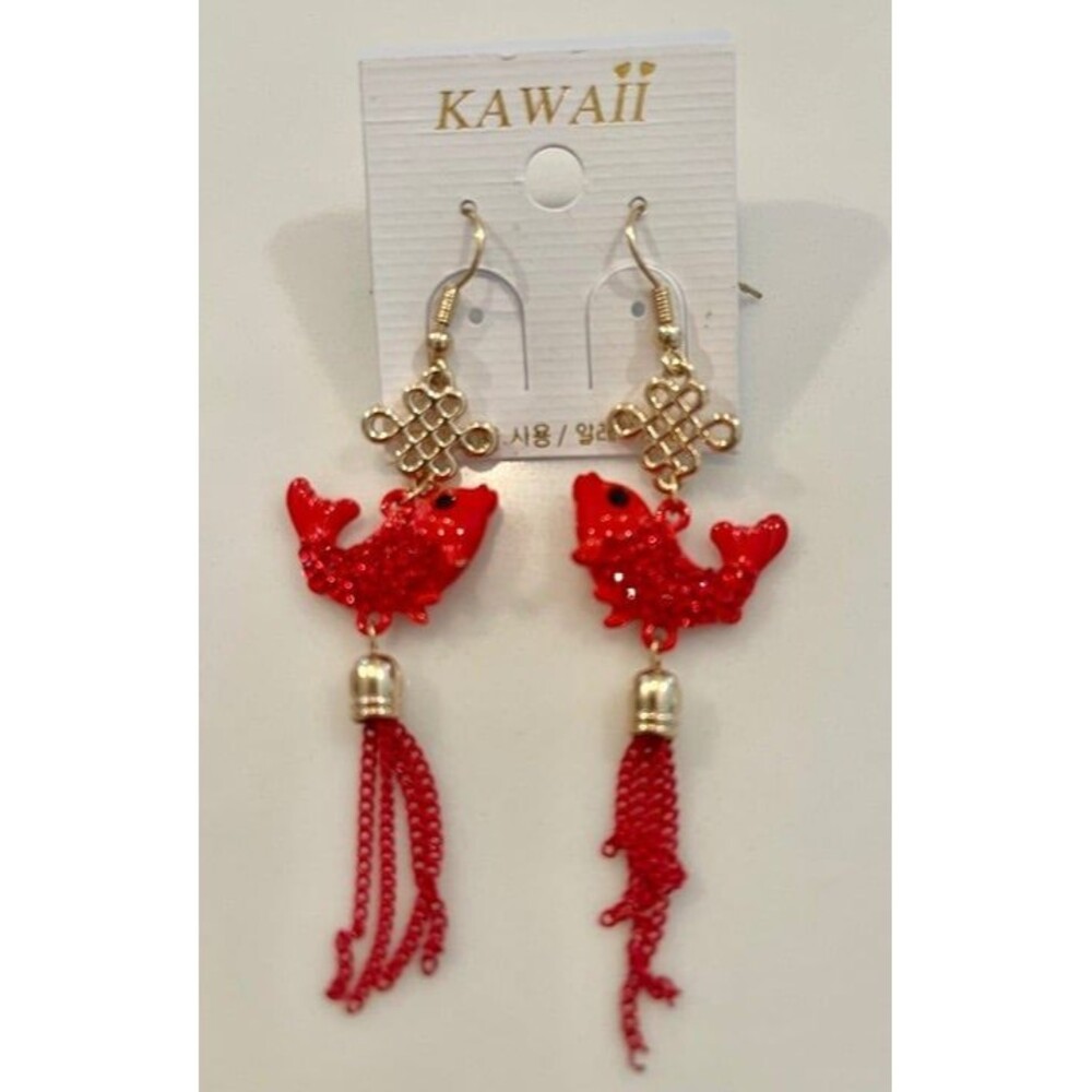 Red Dangle lucky fish earrings